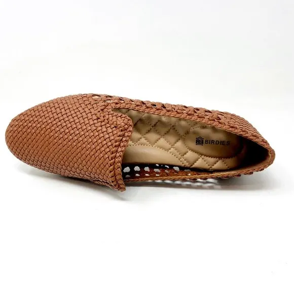 Birdies The Starling Cognac Woven Womens Vegan Leather Slip On Flats Loafers