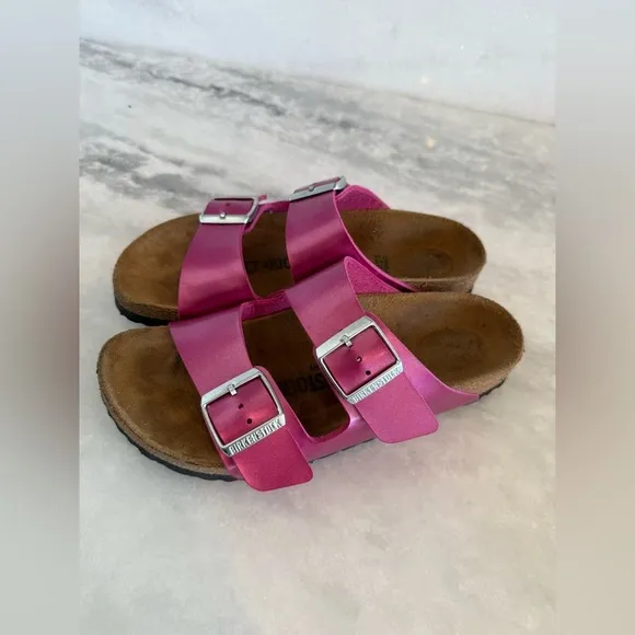 Birkenstock Arizona Metallic Pink Double Strap Sandals • 38