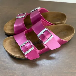 Birkenstock Arizona Metallic Pink Double Strap Sandals • 38