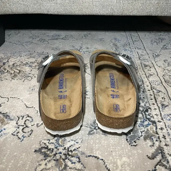 Birkenstock Arizona Soft Footbed Leather Metallic Silver Sandals
