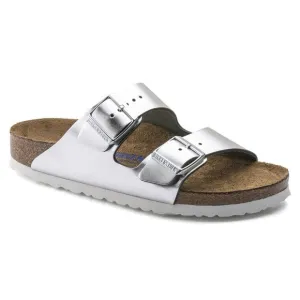 Birkenstock Arizona Soft Footbed Leather Metallic Silver Sandals