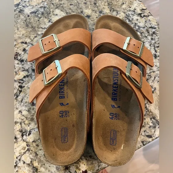 Birkenstock Arizona Soft Footbed Nubuck Leather Sandals Pecan Brown 40 9 / 9.5