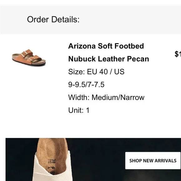 Birkenstock Arizona Soft Footbed Nubuck Leather Sandals Pecan Brown 40 9 / 9.5