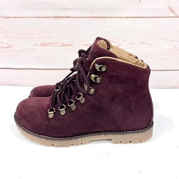Birkenstock Jackson Ochre Burgundy Leather Lace Up Hiking Mountain Boots