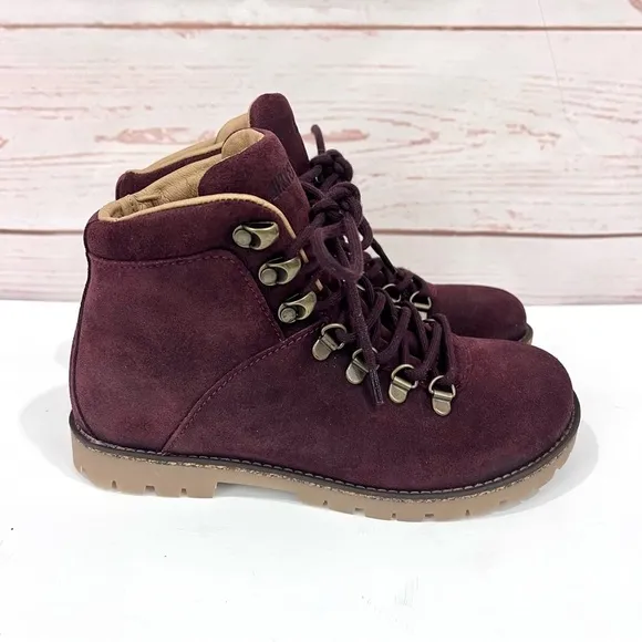 Birkenstock Jackson Ochre Burgundy Leather Lace Up Hiking Mountain Boots