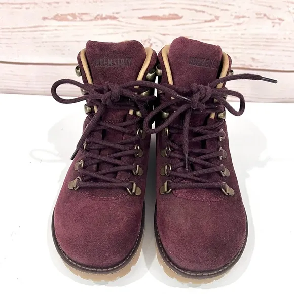 Birkenstock Jackson Ochre Burgundy Leather Lace Up Hiking Mountain Boots