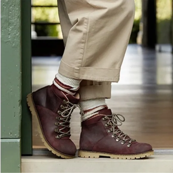 Birkenstock Jackson Ochre Burgundy Leather Lace Up Hiking Mountain Boots