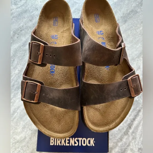 Birkenstock Men's Arizona soft footbed Brown oiled leather Habana Sandals New