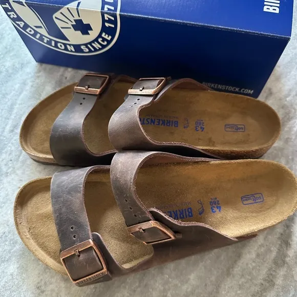 Birkenstock Men's Arizona soft footbed Brown oiled leather Habana Sandals New