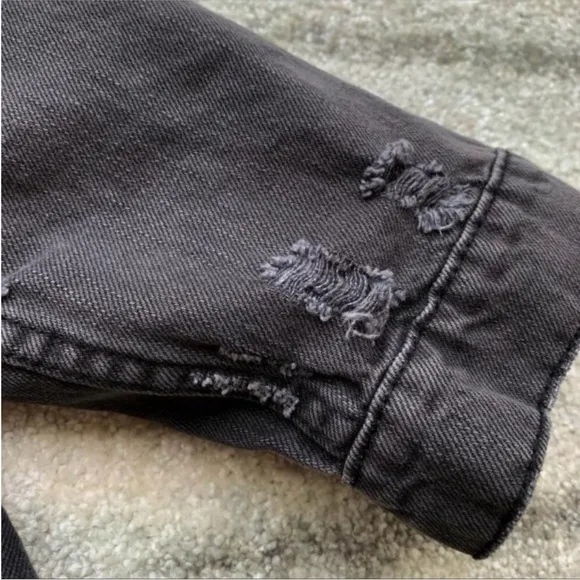 Black bohemian stitched embroidered denim jacket coat