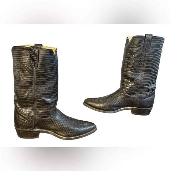 Black Cowboy Western Boots with Textured Leather Men’s Size 11