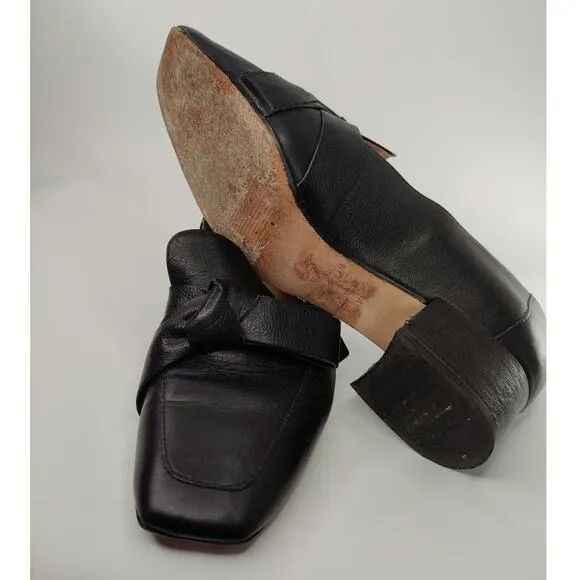 Black Leather Antonio Melani Bow heeled Loafers sz 9
