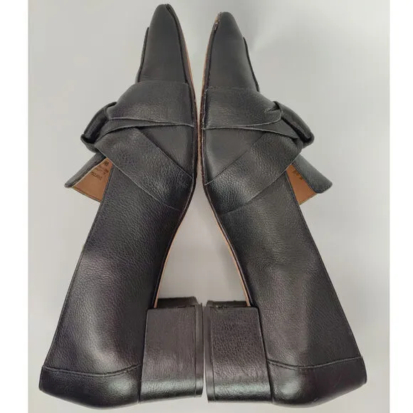 Black Leather Antonio Melani Bow heeled Loafers sz 9