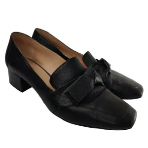 Black Leather Antonio Melani Bow heeled Loafers sz 9