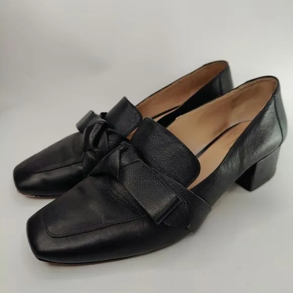 Black Leather Antonio Melani Bow heeled Loafers sz 9