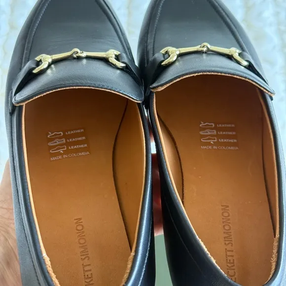 Black Leather Loafers with Gold Accent