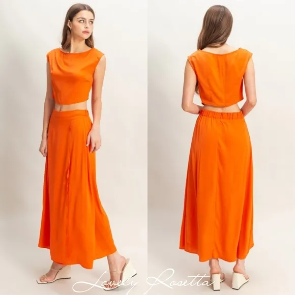 Black Two-Piece Top and Maxi Skirt Set