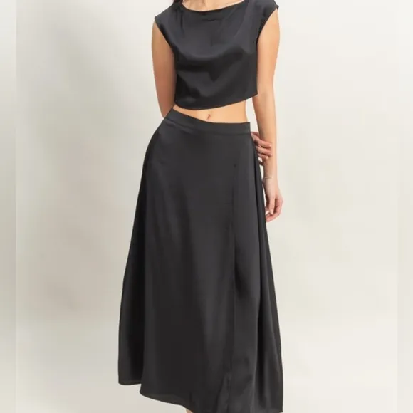 Black Two-Piece Top and Maxi Skirt Set