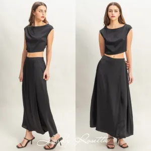 Black Two-Piece Top and Maxi Skirt Set