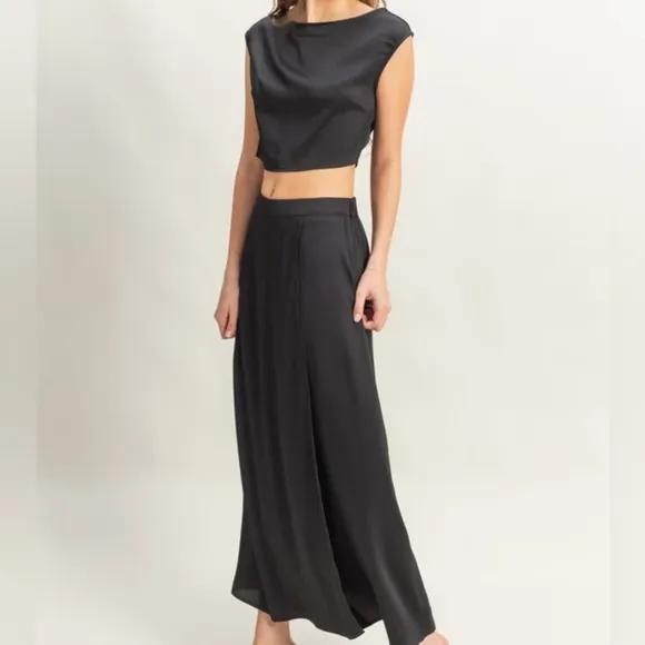 Black Two-Piece Top and Maxi Skirt Set