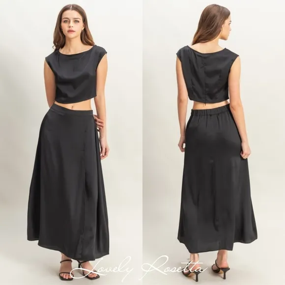 Black Two-Piece Top and Maxi Skirt Set