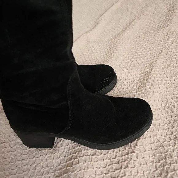 Black Women’s High Knee Suede Heel Boots