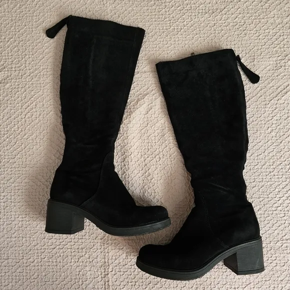 Black Women’s High Knee Suede Heel Boots