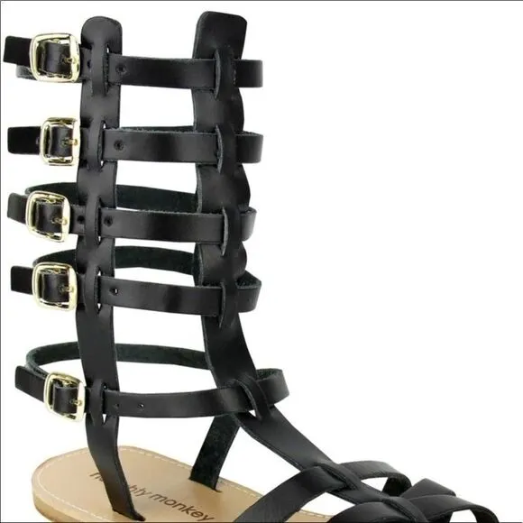 Black Leather Gladiator Sandals by Naughty Monkey NEW
