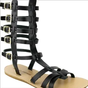Black Leather Gladiator Sandals by Naughty Monkey NEW
