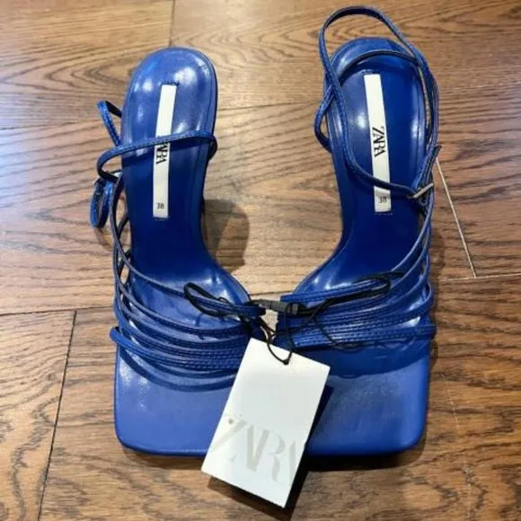 BLOGGER'S FAVE! Zara Blue Heeled Sandals Sz 7.5 NWT