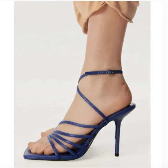 BLOGGER'S FAVE! Zara Blue Heeled Sandals Sz 7.5 NWT
