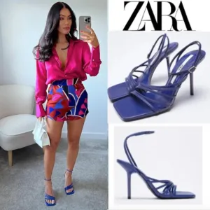 BLOGGER'S FAVE! Zara Blue Heeled Sandals Sz 7.5 NWT