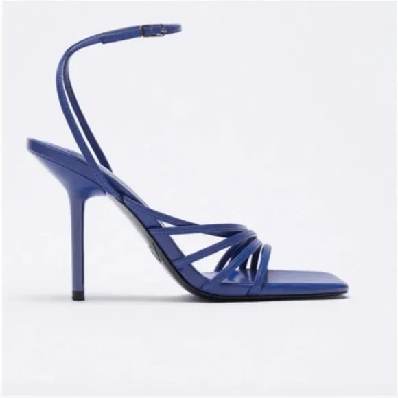 BLOGGER'S FAVE! Zara Blue Heeled Sandals Sz 7.5 NWT