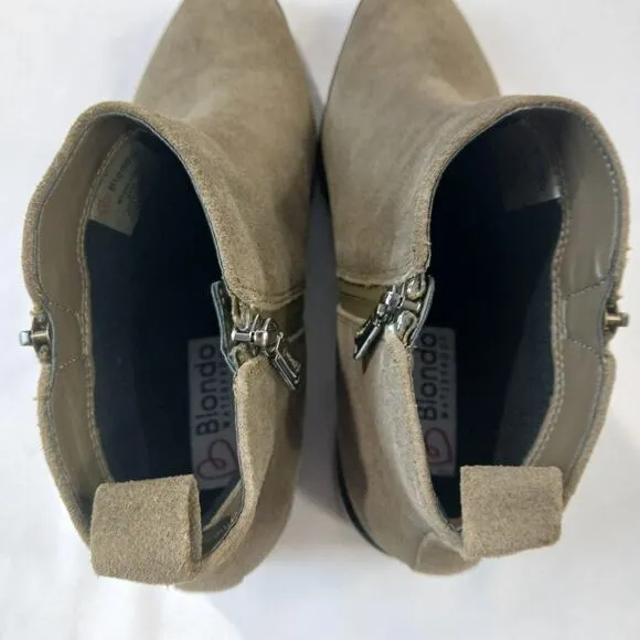 Blondo Boots 9.5 M Samara Waterproof Suede Leather Olive Pull On Double Zip