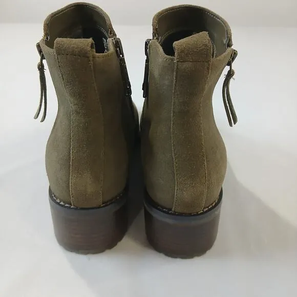 Blondo Boots 9.5 M Samara Waterproof Suede Leather Olive Pull On Double Zip