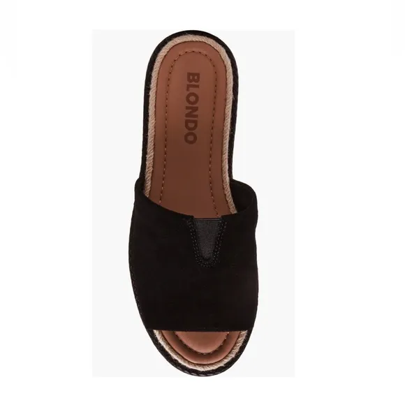 Blondo Elery Slide Sandals Black Suede with Braided Jute Trim Women’s Size 8