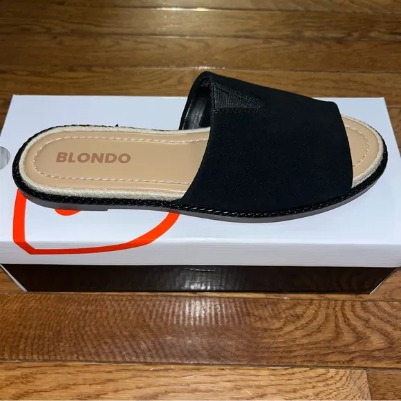 Blondo Elery Slide Sandals Black Suede with Braided Jute Trim Women’s Size 8