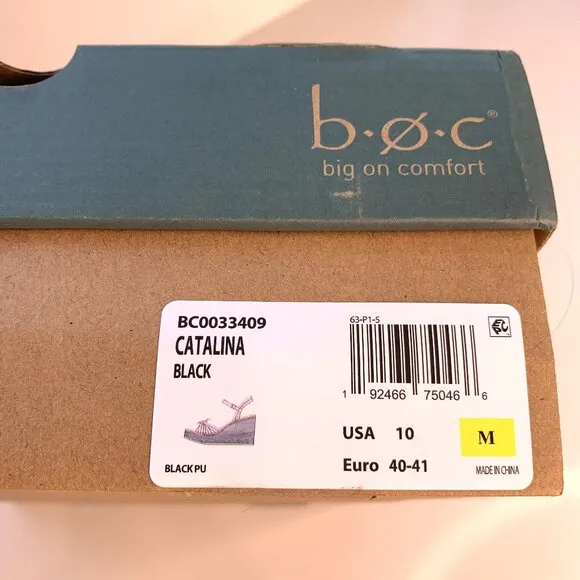 BOC by Born Catalina Wedge Sandals Strappy Platforms Black Size 10 NEW