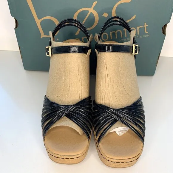 BOC by Born Catalina Wedge Sandals Strappy Platforms Black Size 10 NEW