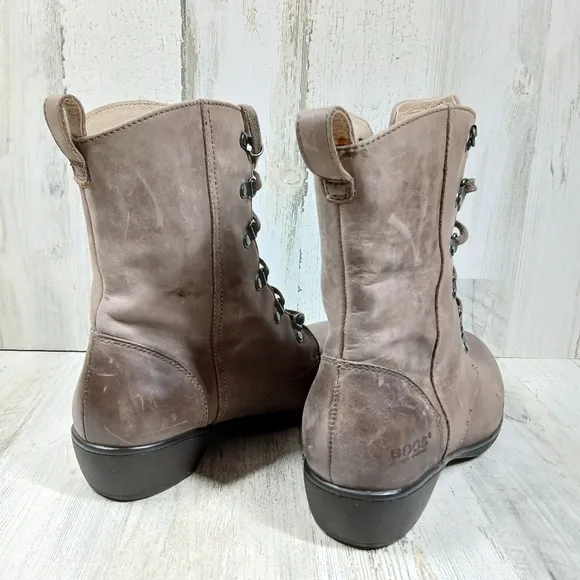 BOGS Carrie Lace Mid Waterproof Leather Lace-Up Brown Ankle Boots #1510