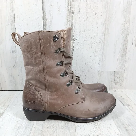 BOGS Carrie Lace Mid Waterproof Leather Lace-Up Brown Ankle Boots #1510