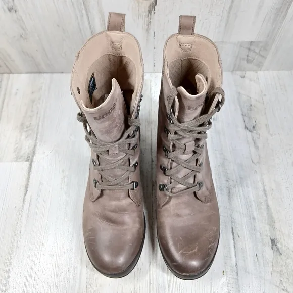 BOGS Carrie Lace Mid Waterproof Leather Lace-Up Brown Ankle Boots #1510