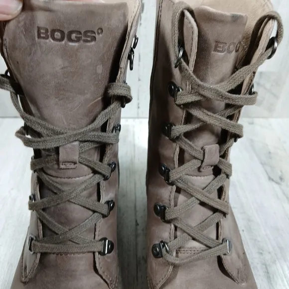 BOGS Carrie Lace Mid Waterproof Leather Lace-Up Brown Ankle Boots #1510