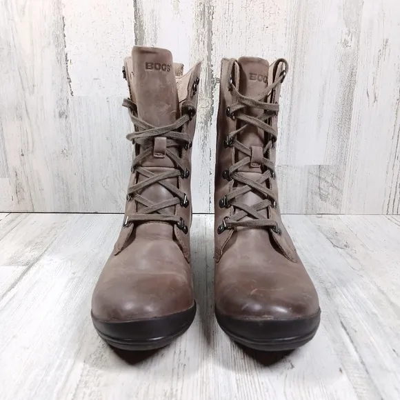 BOGS Carrie Lace Mid Waterproof Leather Lace-Up Brown Ankle Boots #1510