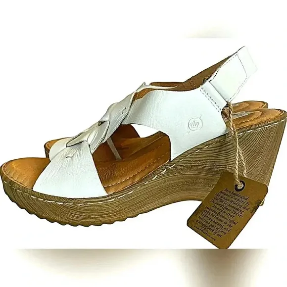 Born 11 White Leather Wedge Comfortable Adjustable New