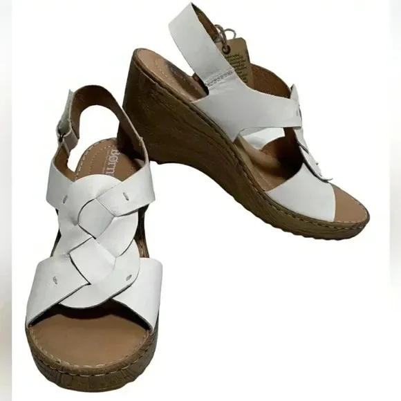 Born 11 White Leather Wedge Comfortable Adjustable New