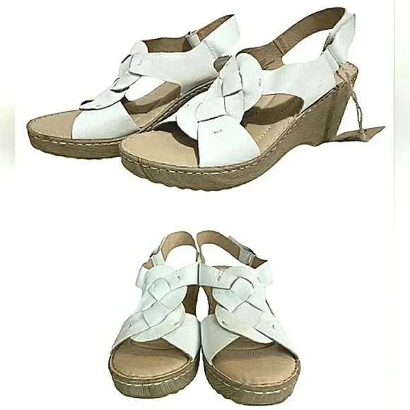 Born 11 White Leather Wedge Comfortable Adjustable New