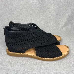 Born Iwa Mac Black Knit Cross Front Zip On Sandals Size 8 Crochet Comfort New