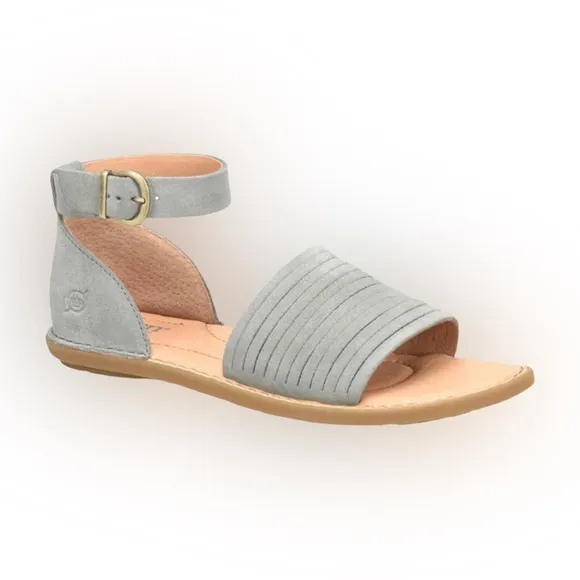 Born Margot Leather Sandals Gray Ankle Strap Suede Boho Womens Size 7