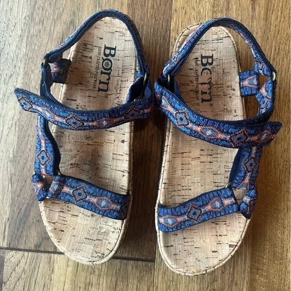 Born Sirena Cork Wedge Sandal Women’s Sz 7 Boho Active Travel Comfort Light
